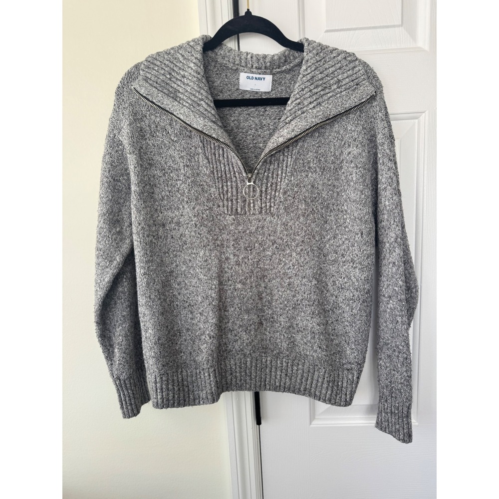 Old Navy Womens Gray Marl Quarter Zip Ribbed Collar Knit Sweater Size Large L